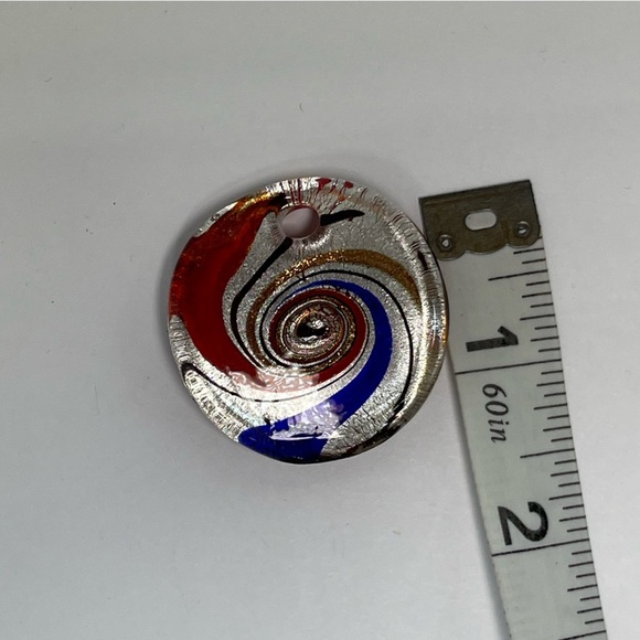 Colorful Orange, Blue, Gold and Silver  Swirl Glass Pendant - Picture 7 of 8